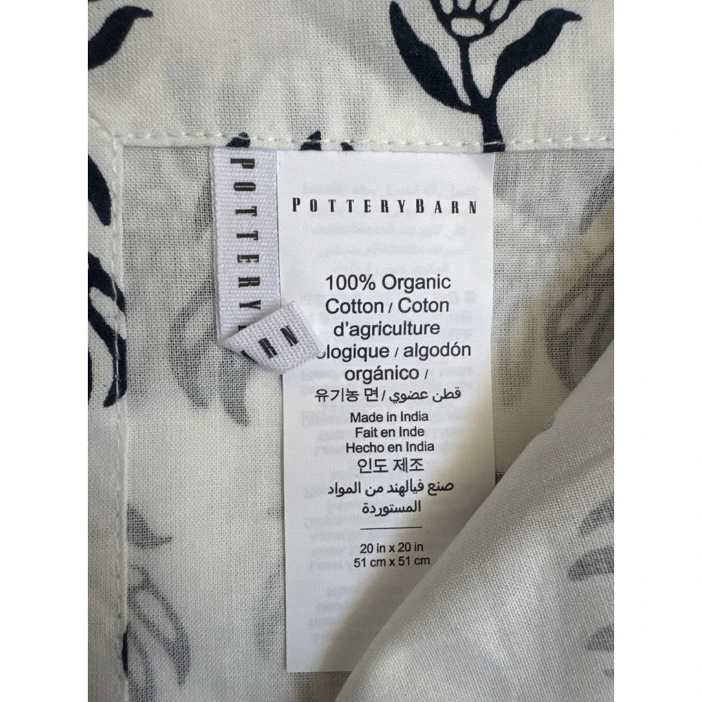 Pottery Barn Sandra Block Print Napkins Navy White Organic Cotton Set of 5 20x20